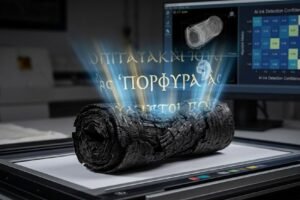 Herculaneum Scrolls AI success revealing the Greek word Porphyras